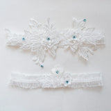 2-piece stretch lace garter belt set with floral embroidery and rhinestone details, bridal lingerie accessory