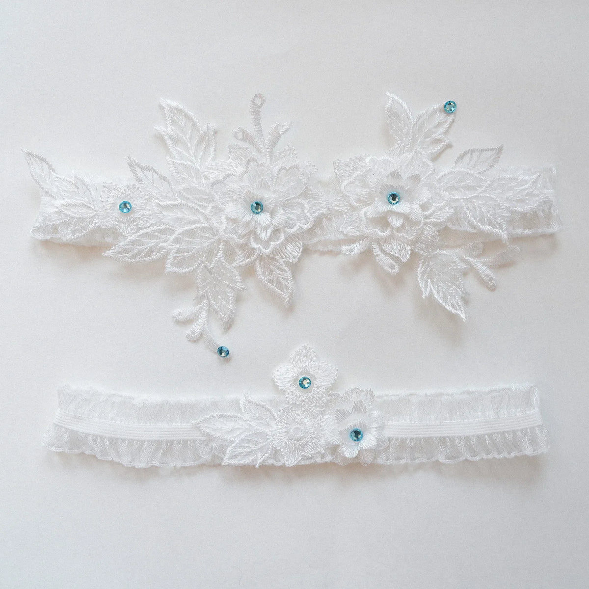 2-piece stretch lace garter belt set with floral embroidery and rhinestone details, bridal lingerie accessory