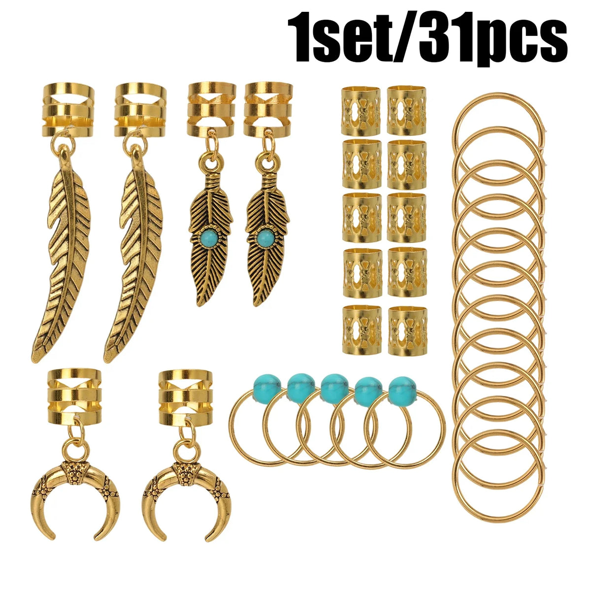 31-piece hair jewelry accessories for braids and dreadlocks by HSF Marketplace
