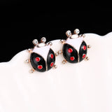 Cute ladybug stud earrings with red rhinestones, HSF Marketplace jewelry for women