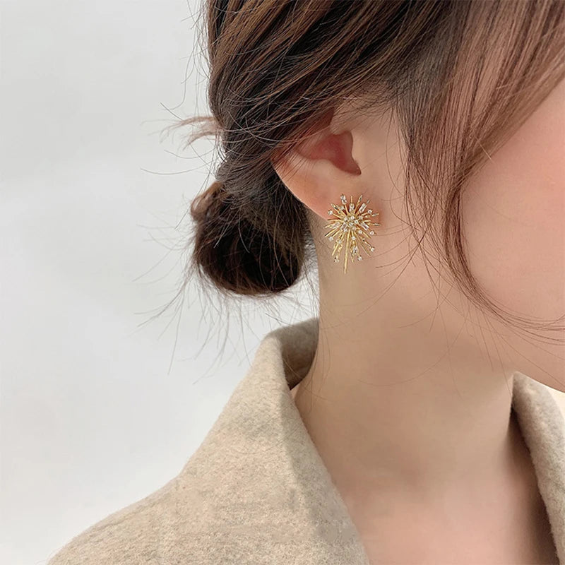 Fashion Korean Personality Firework flowers Clip on Earrings Without Piercing Brass Inlaid Zirconia Earrings for women Jewelry