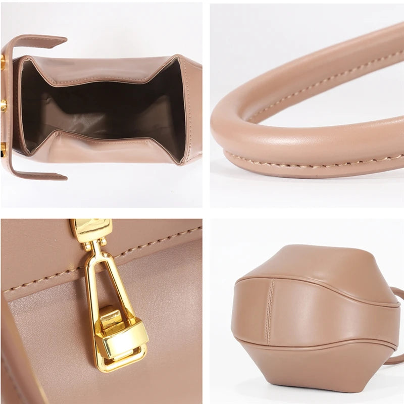 HIFASHION small genuine leather top handle bag for women, elegant evening purse with round shape, luxury handbag for going out.