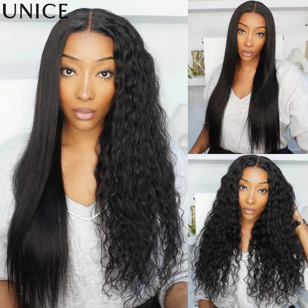 Wet & Wavy 2-in-1 human hair wig by HSF Marketplace with natural-looking waves and versatile styling options