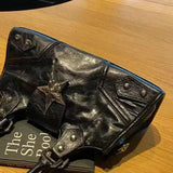 Black Y2K Korean gothic star girl handbag featuring vintage fairy grunge punk style, shoulder tote with star accents, ideal for women.