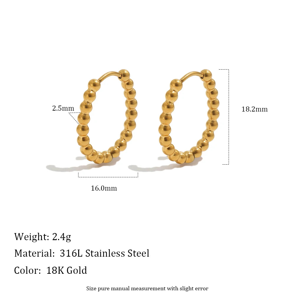 MamacitaSlay 18K gold-plated 316L stainless steel geometric zircon beaded hoop earrings