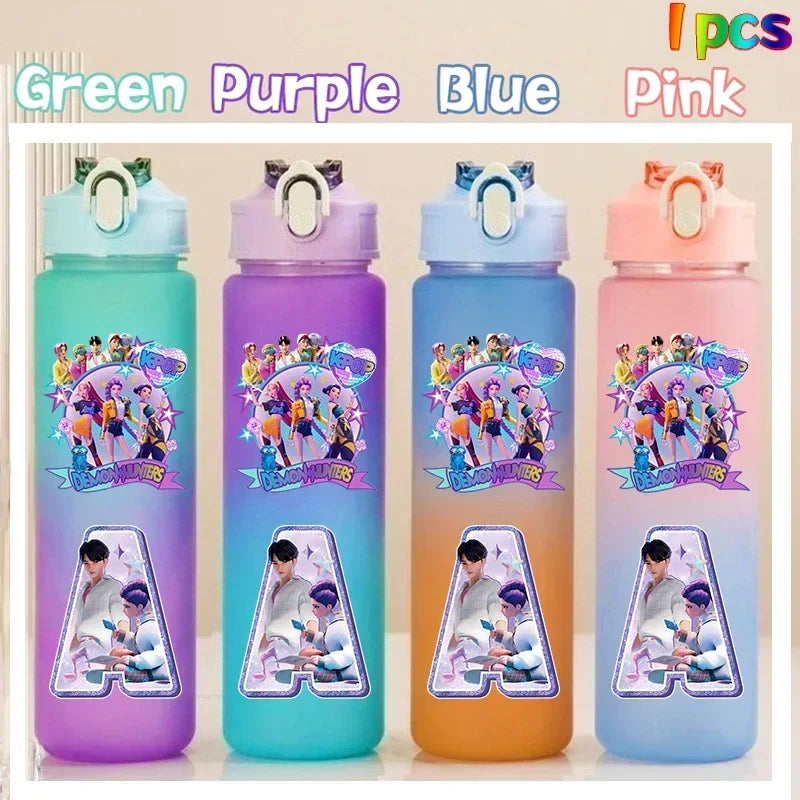 Kpop Demon Hunters gradient color water cup with straw, 750ml K-culture merch by HSF Marketplace