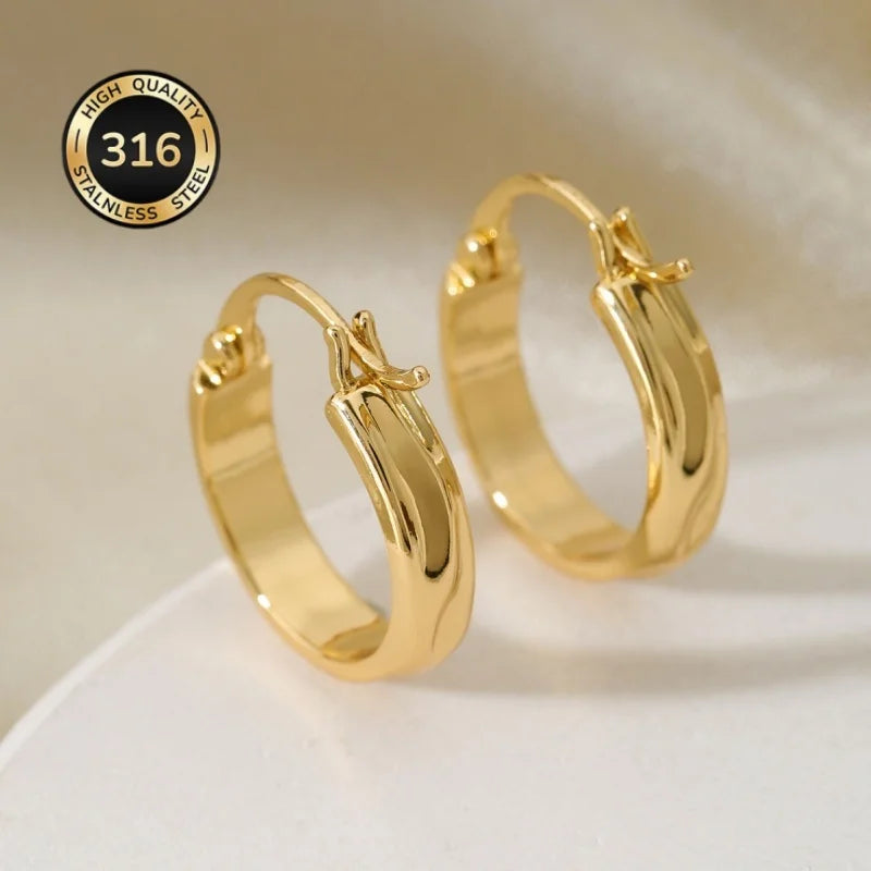 Gold-plated stainless steel round hoop earrings for women by HSF Marketplace
