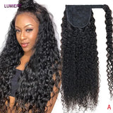 Afro kinky deep water curly wave virgin human hair wrap-around clip-in ponytail, natural color, HSF Marketplace