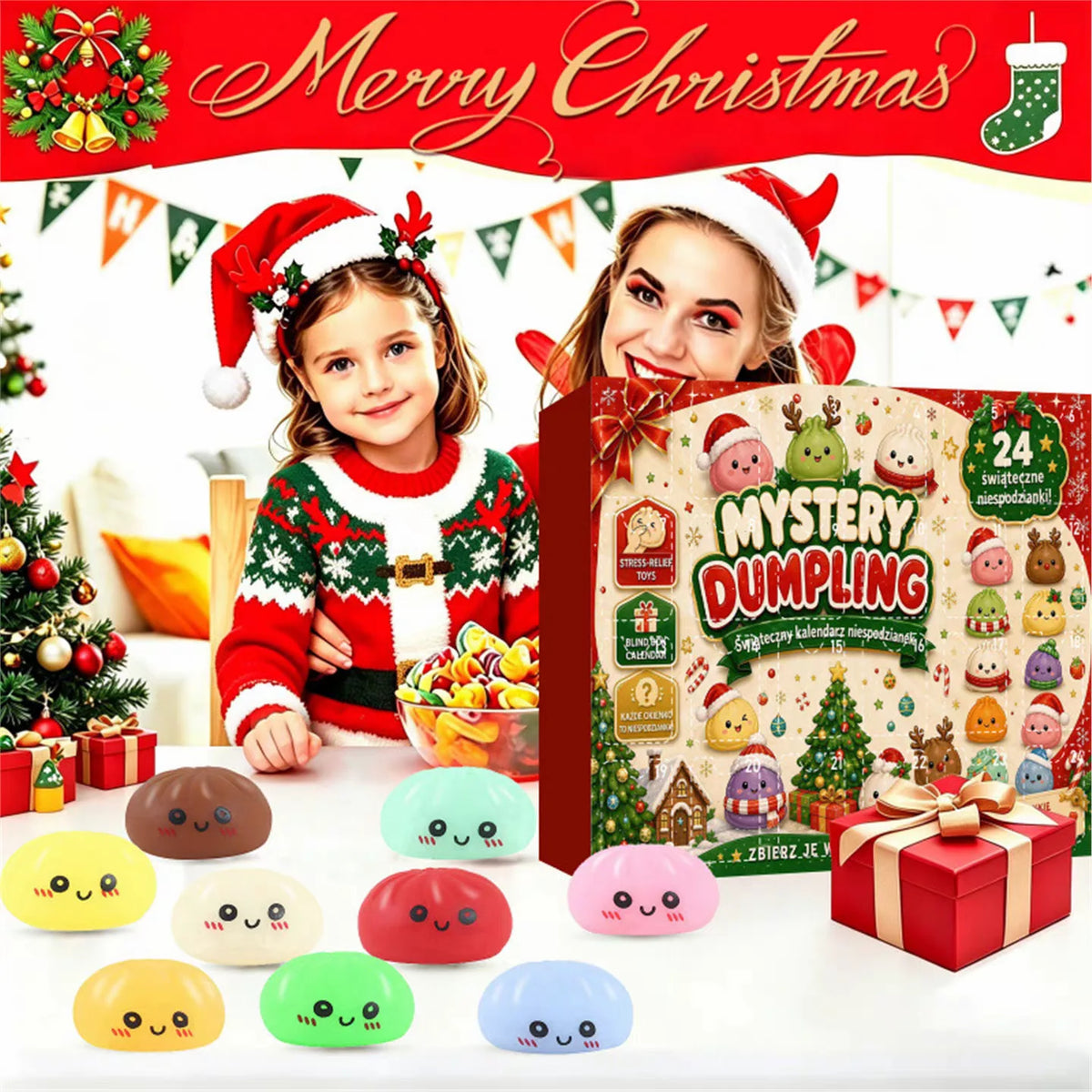 HSF Marketplace dumpling squishy mystery blind bag Christmas advent calendar sensory toy set in box