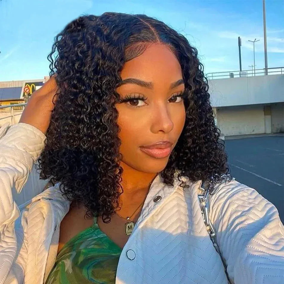 12AShort Curly Bob Lace Front Human Hair Wigs Lace Frontal Wig Closure Wig Brazilian Deep Wave Wig For Black Women