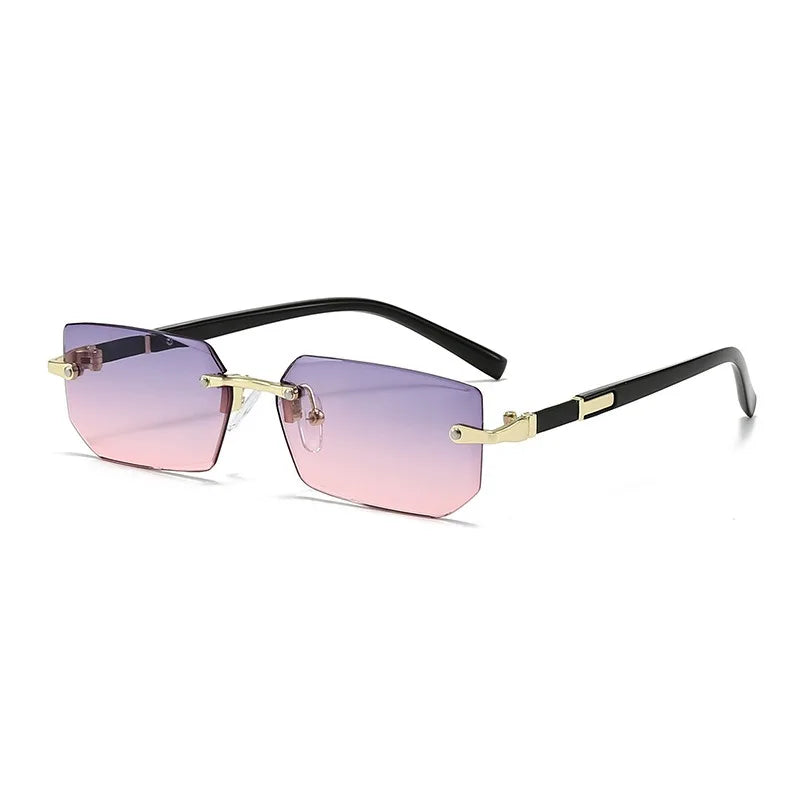 Rimless rectangular sunglasses for women and men, stylish small square shades by HSF Marketplace, perfect for summer travel.