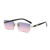 Rimless rectangular sunglasses for women and men, stylish small square shades by HSF Marketplace, perfect for summer travel.