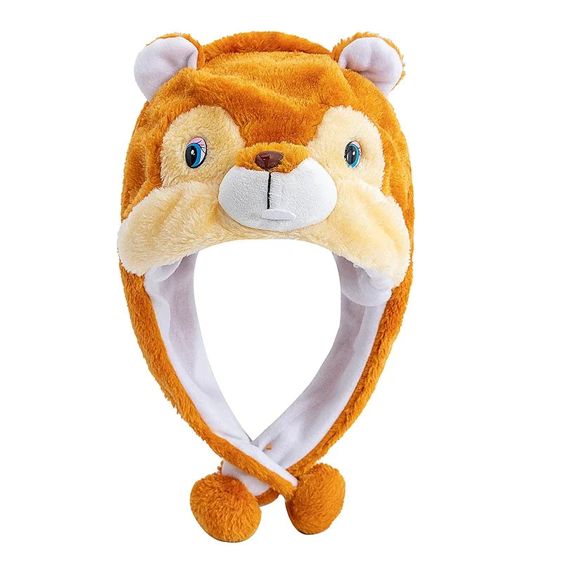 Women's plush 3D animal style winter hat, funny unisex couple cap with decorative design by HSF Marketplace