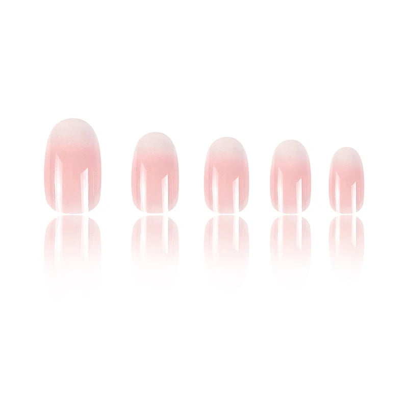 24-piece oval short pink ombre press-on false nails for women and girls, removable wearable nail art