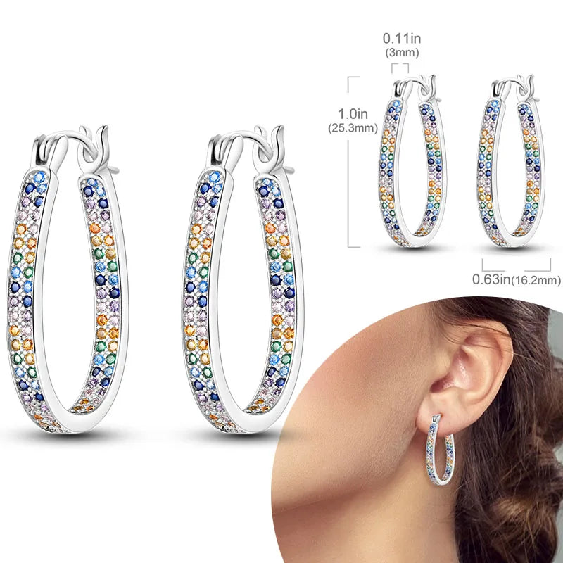 925 sterling silver hoop earrings with zirconia, hypoallergenic jewelry for women and girls