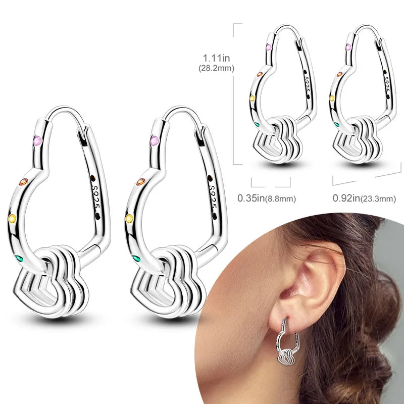 925 sterling silver hoop earrings with zirconia accents, hypoallergenic jewelry for women and girls