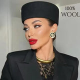 Women's wool felt beret hat by HSF Marketplace with vintage hard concave top and pillbox fascinator style