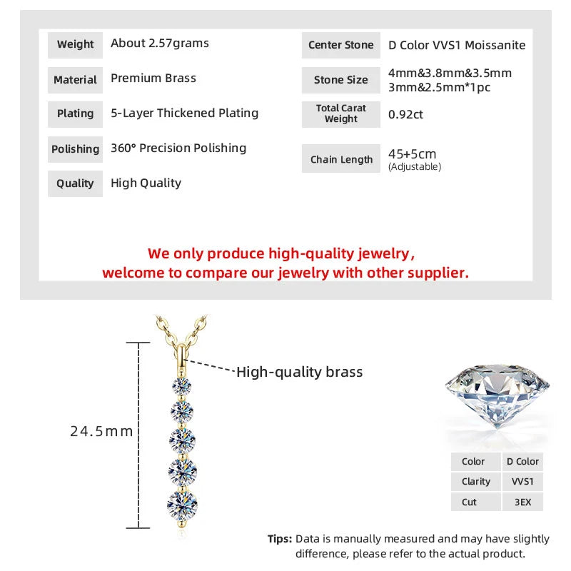 5-stone moissanite pendant necklace in 14K gold for women by HSF Marketplace