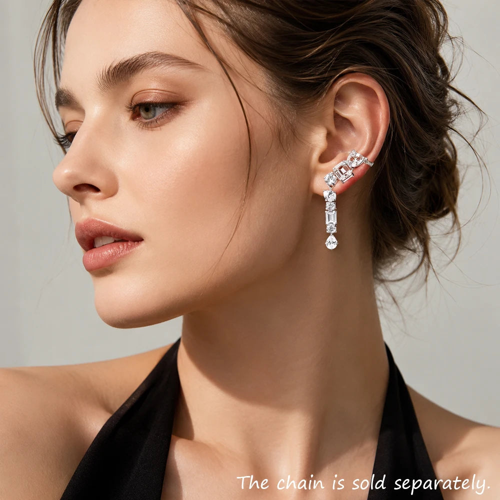 925 sterling silver single ear climber stud with water drop design, glamorous romantic jewelry for women by HSF Marketplace