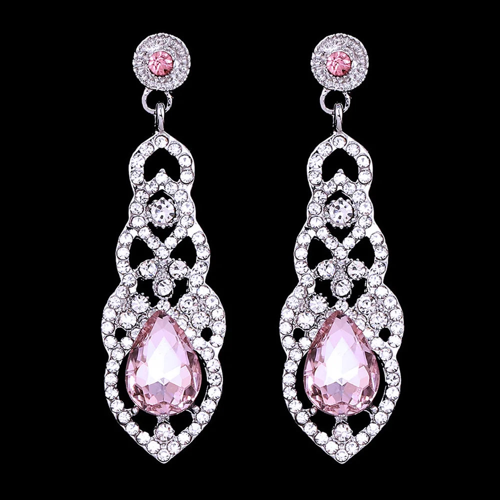 Champagne crystal drop earrings by HSF Marketplace, elegant dangling jewelry for wedding looks