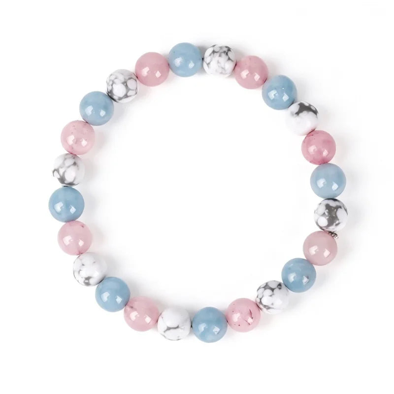 Natural Stone Beads Aquamarine Bracelet Round Agates Jaspers Turquoise Beaded Bracelets for Women Elastic Rope Handmade Jewelry
