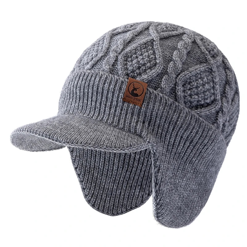 Unisex winter hat with plush fur lining, earflaps, and thick knitted design for outdoor sports, by HSF Marketplace
