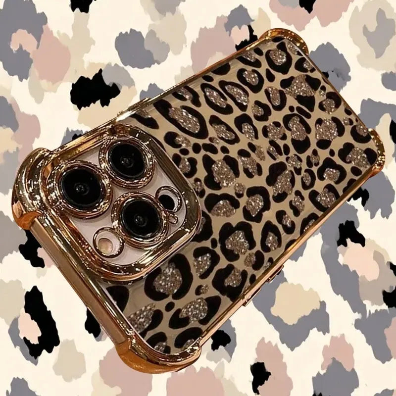 Glitter leopard print plating phone case for iPhone models by HSF Marketplace