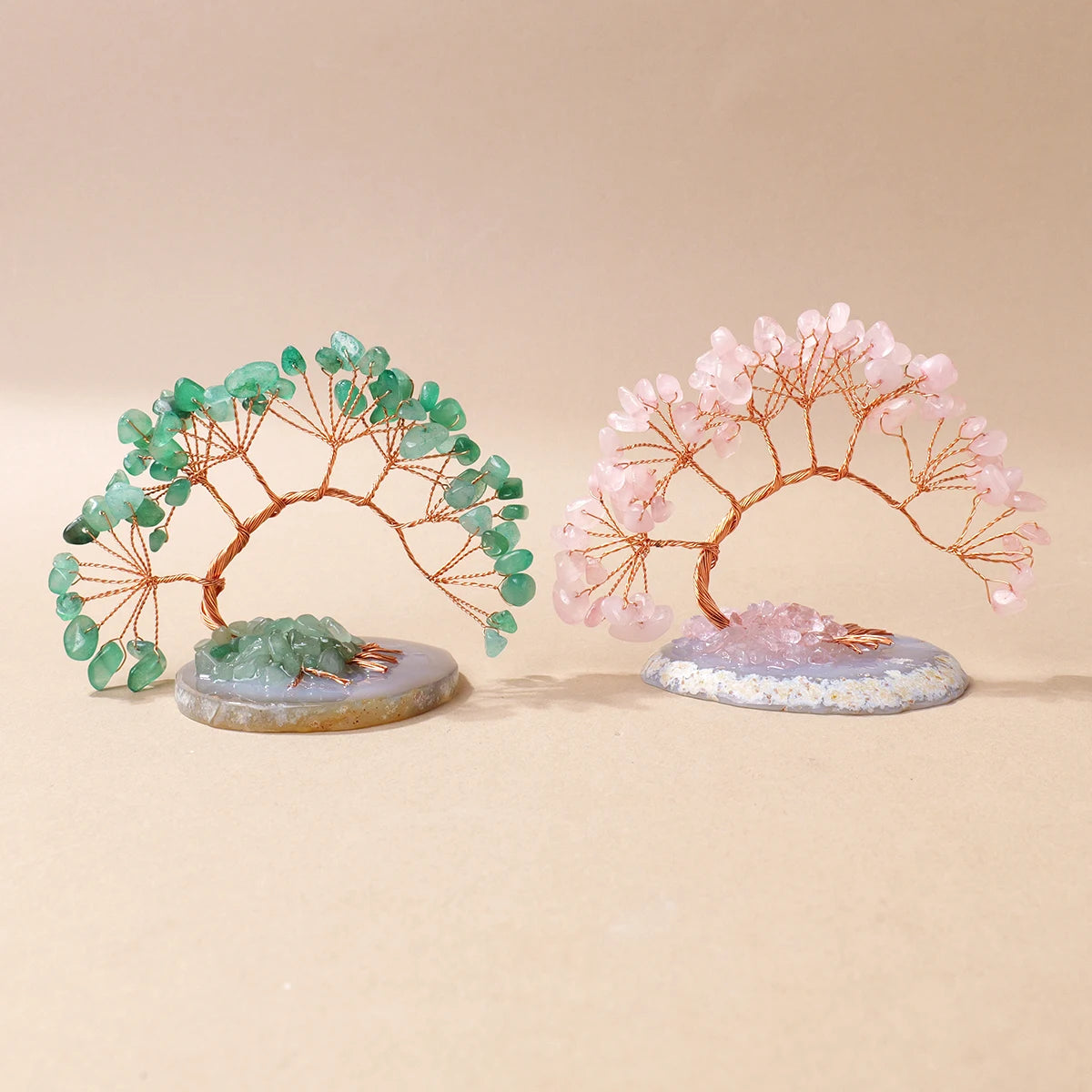 1pc Natural Crystal Lucky Tree Copper Wire Winding Amethyst Gravel With Agate Slice Base Home Decoration Money Trees
