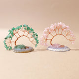 1pc Natural Crystal Lucky Tree Copper Wire Winding Amethyst Gravel With Agate Slice Base Home Decoration Money Trees