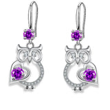 Silver owl drop earrings for women with colorful zircon accents by HSF Marketplace