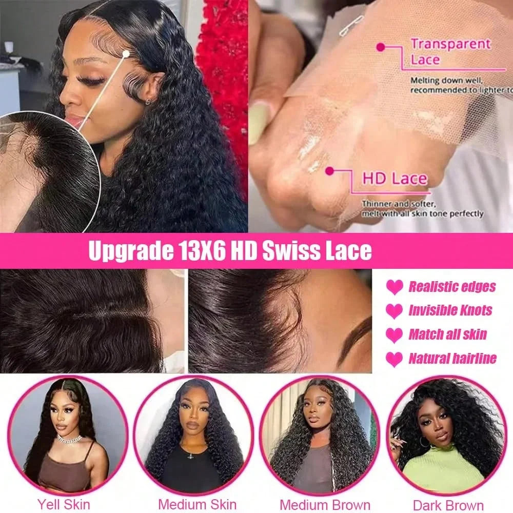 13x4 13x6 HD Lace Frontal Wig Brazilian Virgin Cuticle Aligned Human Hair For Black Women Pre Plucked Baby Hair Natural Hairline Loose Deep Wave Curly Wigs