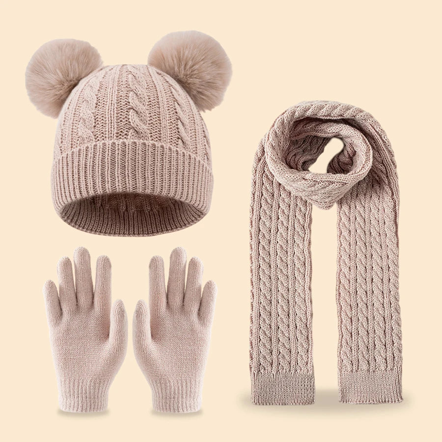 Children's winter tassel scarf, hat and gloves set for ages 3-14 by HSF Marketplace