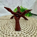 Vintage wooden tripod stand holding an abalone shell and crystals, HSF Marketplace crystal stones