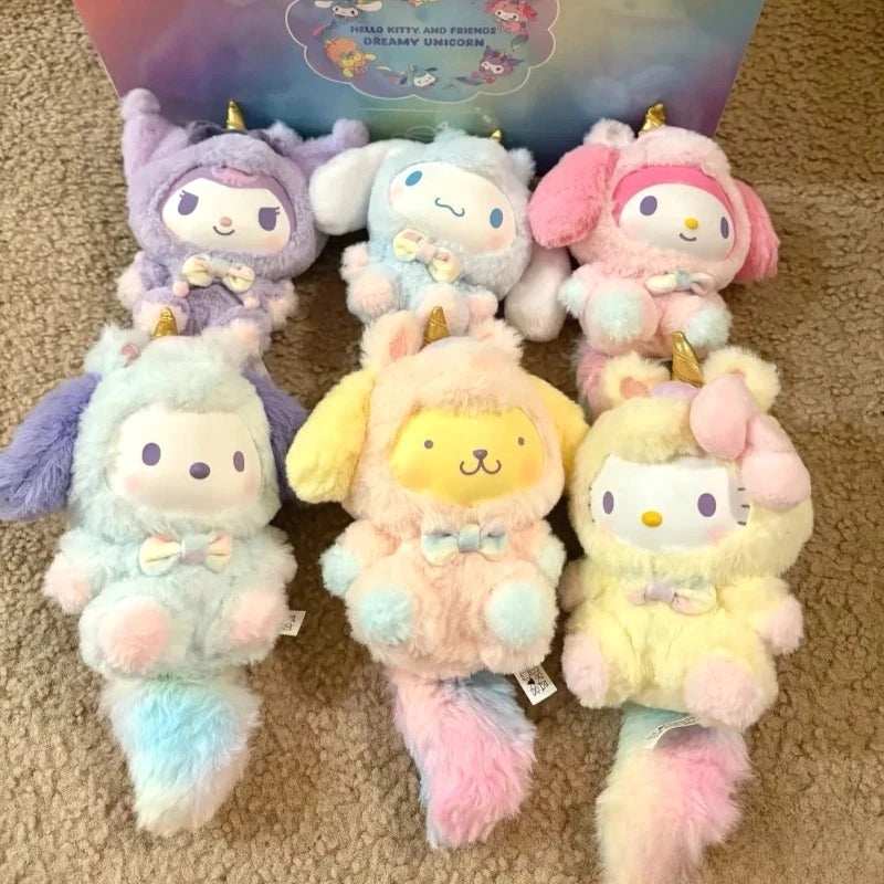 Sanrio Dream Unicorn Series vinyl plush blind box featuring Hello Kitty and Kuromi pendants for bags