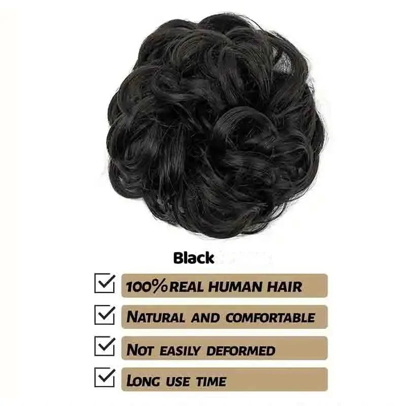 Real human hair messy bun scrunchie in curly wavy style for women’s chignon updo extension