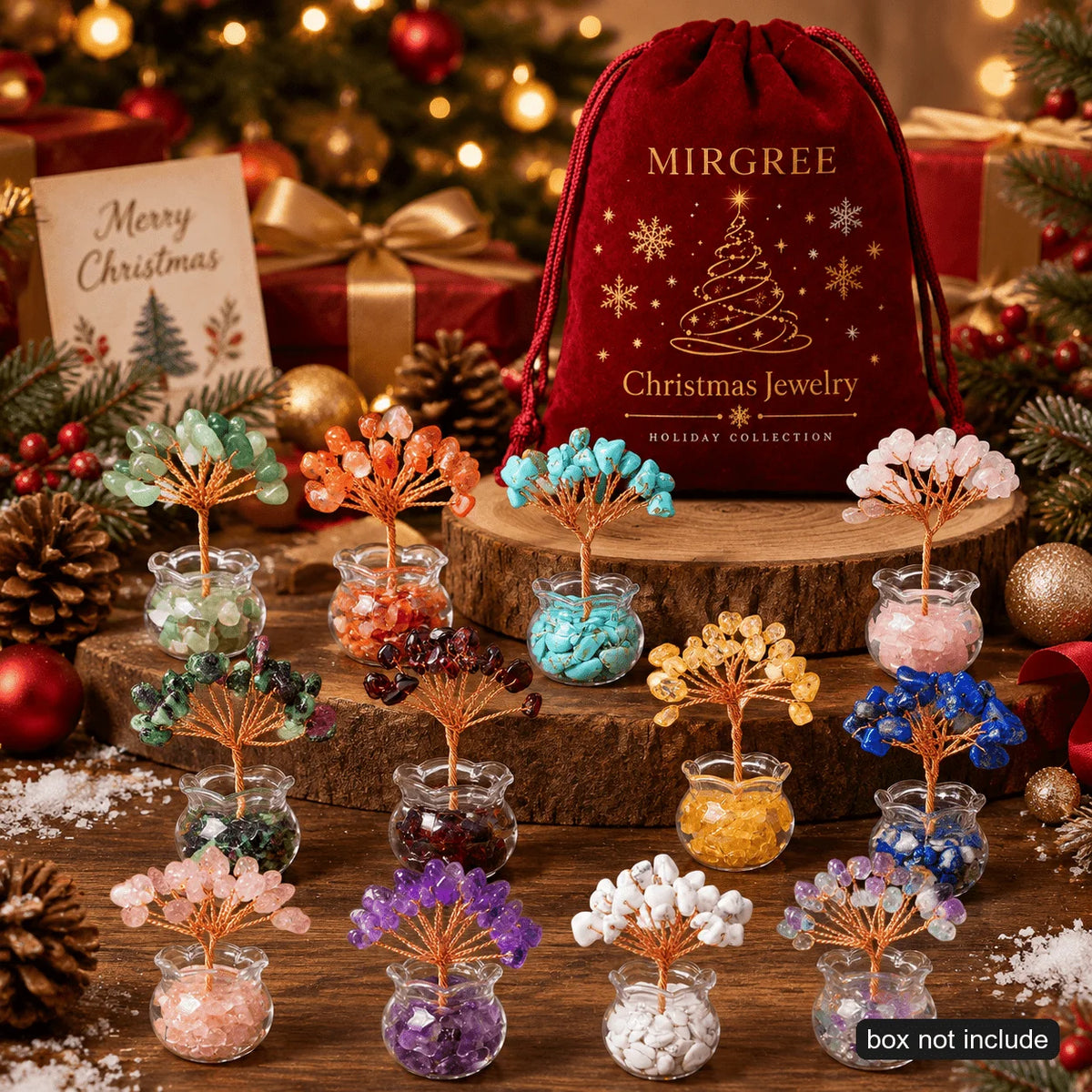 1PC Random Gemstone Money Tree Figurine, Natural Crystal Chip Bonsai, Mini Desktop Decor, Christmas Gift