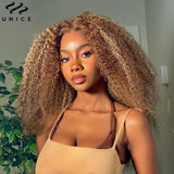 UNice Honey Blonde Highlight Kinky Curly Wig & Jerry Curly Wig Pre Plucked 13x4 Human Hair Lace Frontal Wig Clearance On Sale