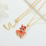 Silver necklace with golden fighting fish pendant, elegant jewelry for women, perfect as birthday gift or fine jewelry accessory.