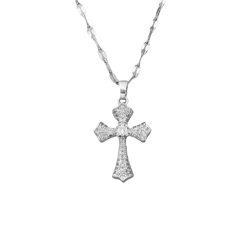 Silver cross clavicle chain necklace with retro style and simple pendant, ideal as fashion jewelry or holiday accessory.