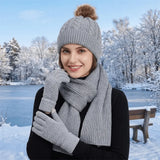 Women's warm touch screen scarf, hat and gloves set in winter knit style by HSF Marketplace