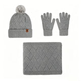 Women's warm woolen hat, scarf and gloves winter set in soft coordinated colors