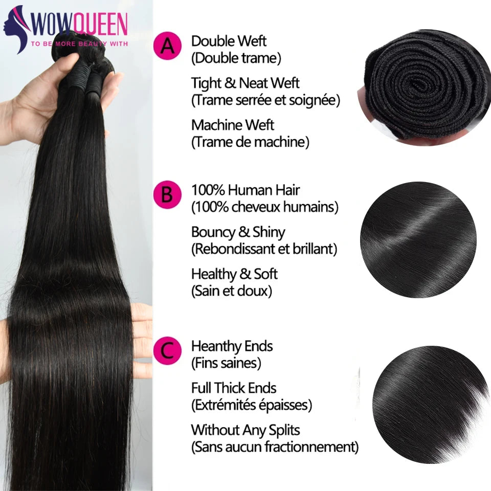 Straight human hair bundles with 4x4 closure in 22, 24, or 26 inches, 100% unprocessed raw hair from HSF Marketplace.