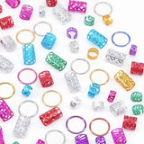 Metal dreadlock hair beads for stylish loc jewelry, close-up of decorative bead accessories for hair styling