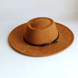 Khaki wide-brim vegan suede fedora hat for women and men, autumn and winter felt style