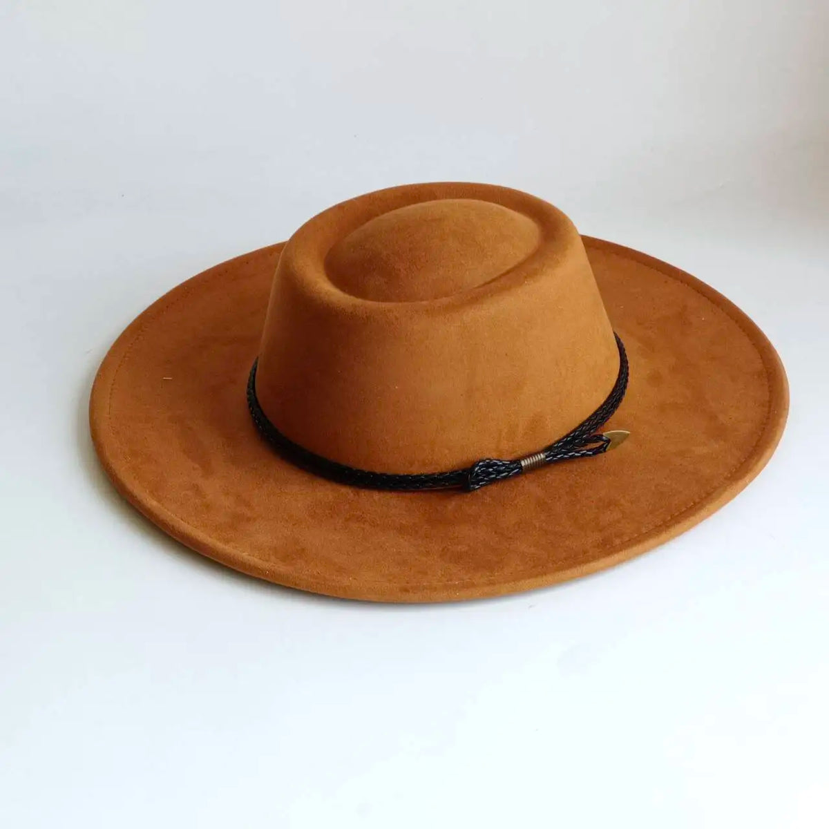 Khaki wide-brim vegan suede fedora hat for women and men, autumn and winter felt style