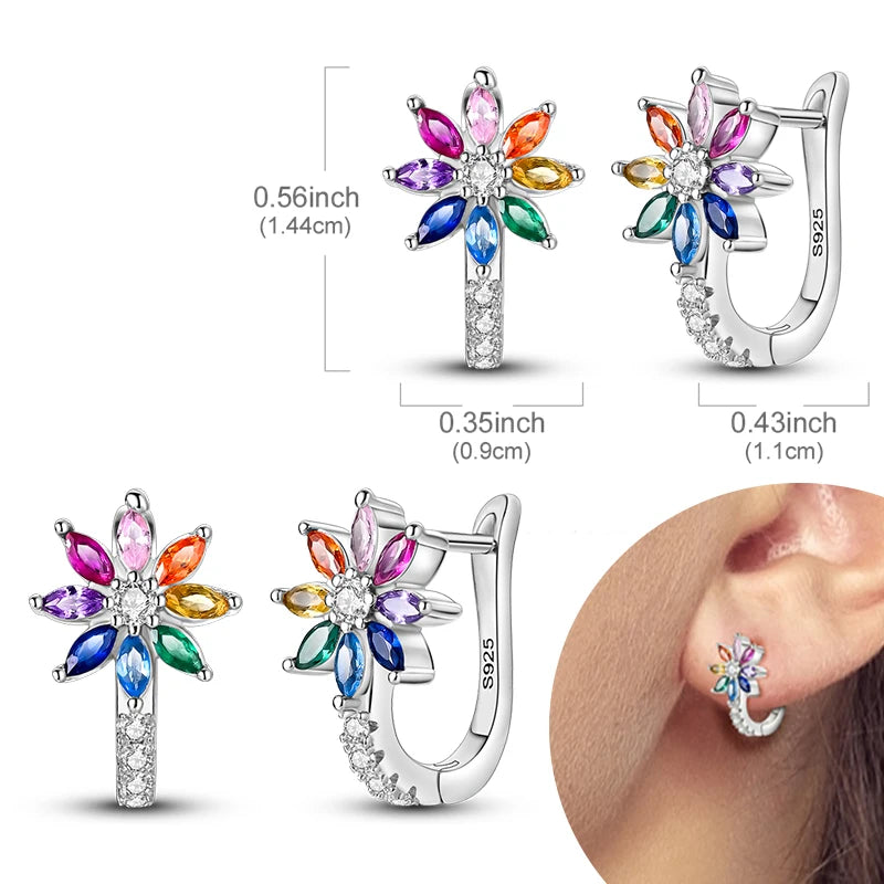 925 sterling silver hoop earrings with zirconia stones, hypoallergenic jewelry for women and girls