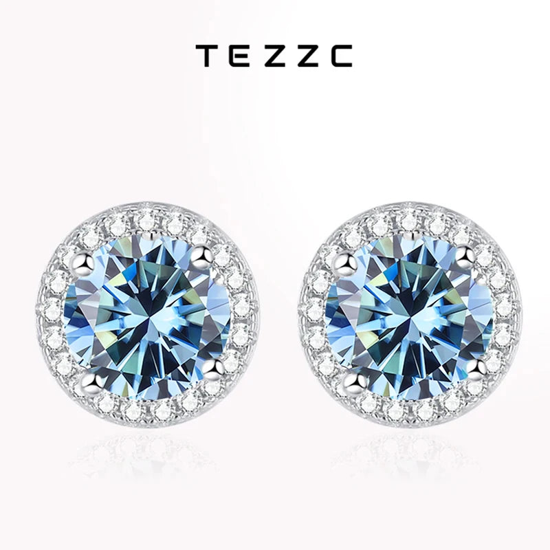 Tezzc moissanite stud earrings in 925 sterling silver, colorful sparkling green, blue, pink, red and black stones
