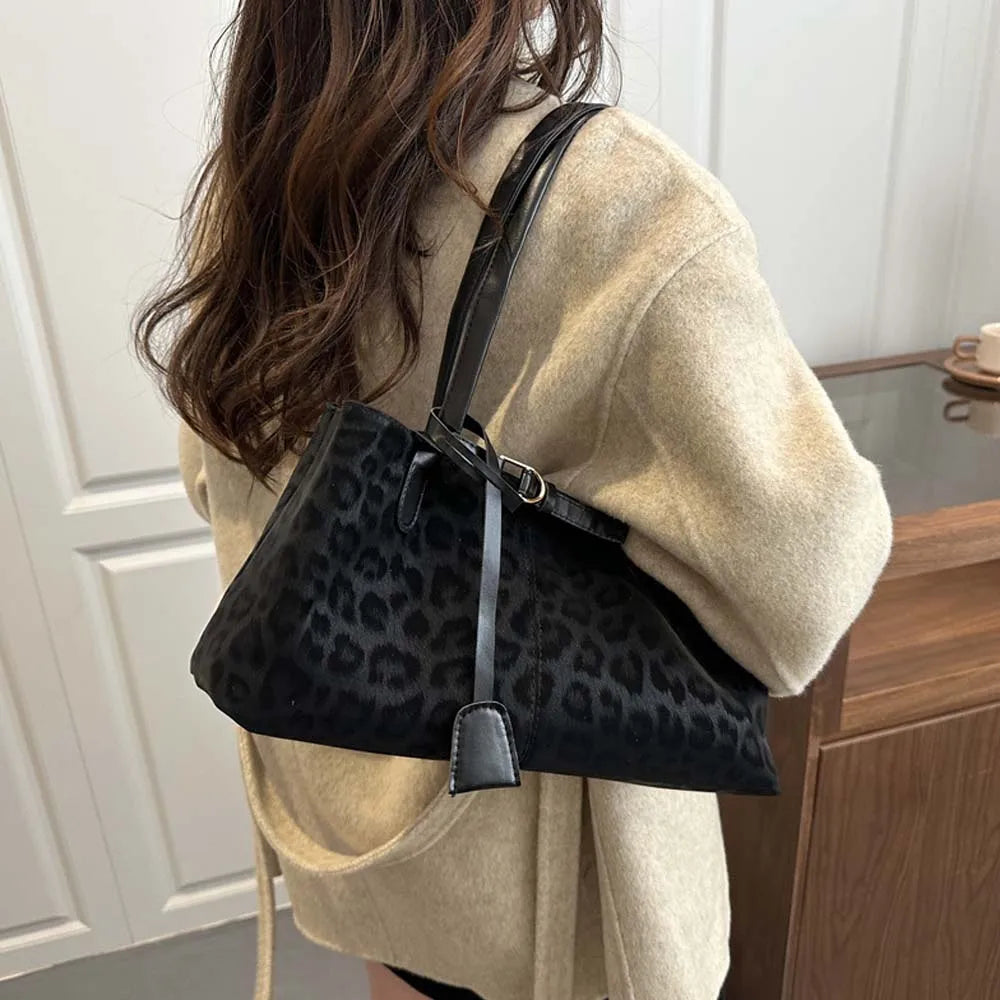 Leopard PU leather shoulder bag for women, trendy tote handbag by HSF Marketplace