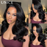 UNICE 200% Density Layered Cut Left Side Part Wavy Wig With Secure Silicone Strips & Drawstring Pre Cut 7x5 Lace Glueless Wig