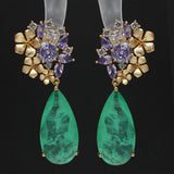 Colorful Purple Green Dangle Earrings for Women Luxury Jewelry Wedding Evening Party Big Drop Earrings Elegant Female Gift